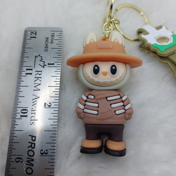 2/$25 Labubu blue with hat and scarf keychain with strap "Strive!" - Picture 4 of 6